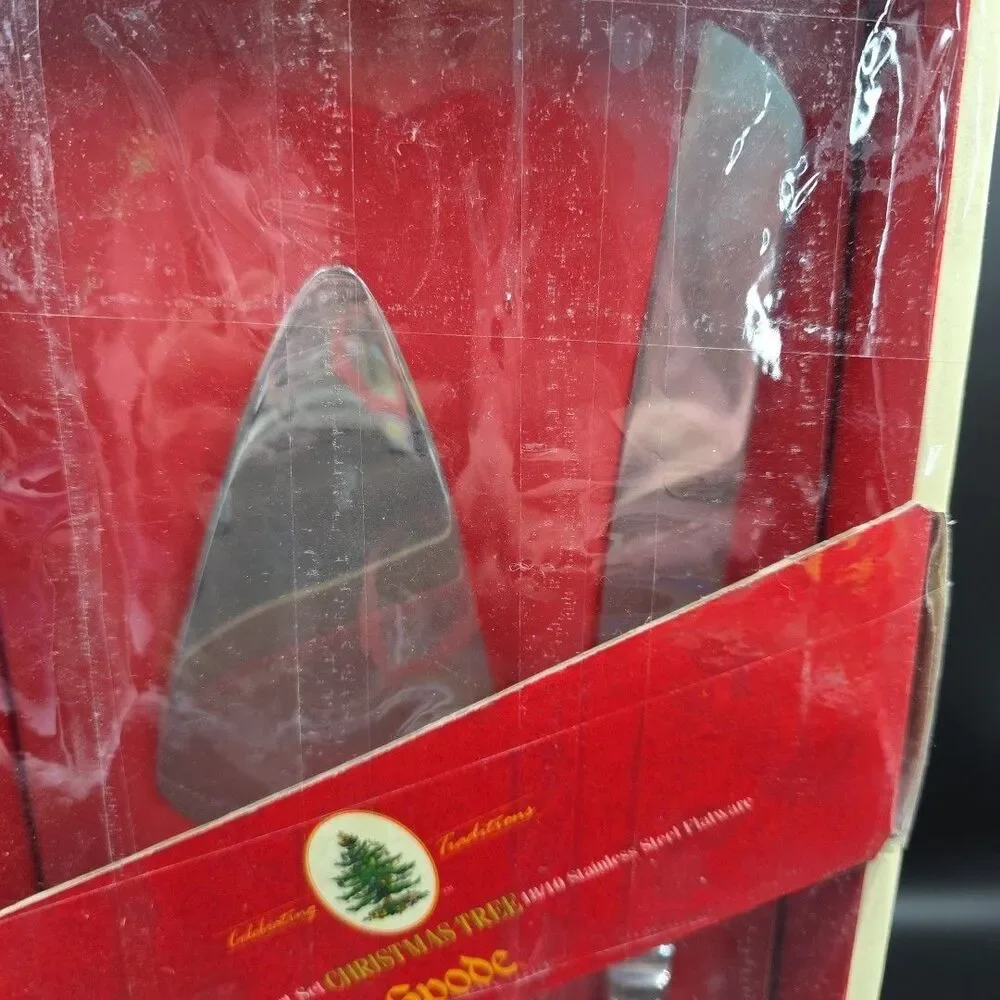 Wallace Spode 2 Piece Christmas Tree Dessert Cake & Knife Serving Set VTG NIB